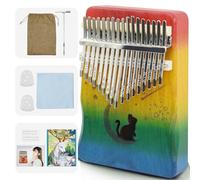17 Key Kalimba Thumb Piano - Portable Finger Piano with Tuning Hammer & Study Guide, Premium Wood, Unique Musical Gift for Adults & Kids & Beginner-Moon Cat-E