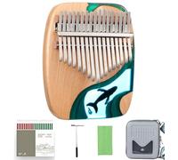 17 Keys Thumb Piano Kalimba, Portable Finger Piano with Song Book Tuning Hammer Piano Case & More! Gift for Beginners, Beechwood & Ocean Blue Ocean Whale Design