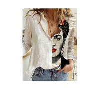 (17, L) Women Spring And Autumn Long Sleeve Polo Neck Fashion Print Loose Relaxed Comfortable Slim Elegant Commuter Popular Tops