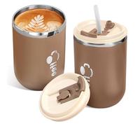 17 oz Travel Coffee Mug with Lid and Straw, Stainless Steel Vacuum Insulated Tumbler, Double Walled Travel Tumbler Insulated Coffee Cups for Ice Drinks Hot Beverage Indoor Outdoor Use (Khaki)