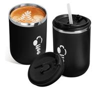 17 oz Travel Coffee Mug with Lid and Straw, Stainless Steel Vacuum Insulated Tumbler, Double Walled Travel Tumbler Insulated Coffee Cups for Ice Drinks Hot Beverage Indoor Outdoor Use (black)
