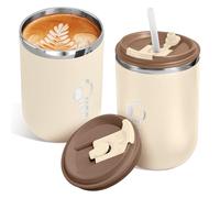 17 oz Travel Coffee Mug with Lid and Straw, Stainless Steel Vacuum Insulated Tumbler, Double Walled Travel Tumbler Insulated Coffee Cups for Ice Drinks Hot Beverage Indoor Outdoor Use (beige)