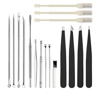 17 pcs Beauty Tools, CNYMANY 4 Blackhead Remover Tool Pimples Comedone Extractor, 6 Ear Pick Earwax Removal Kit Cleansing Tool, 4 Eyebrow Tweezers, 3 Rotatable Nose Hair Trimmer Tools Removal Tool