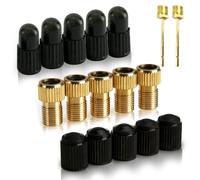 17 Pcs Brass Presta Valve Adaptor, Convert Presta to Schrader Adapter for Bike, Brass Adapter Converter Bicycle Valve, Inflate Tire Using Standard Pump or Air Compressor,Tyre Valve Caps (Gold, Black)