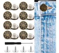 17 Pcs Buttons for Jeans, Adjustable Jean Buttons, Reusable Pant Waist Tightener, No Sew and No Tools Instant Jean Button Pins for Pants (8 Pieces Buttons,8 Threads Rivets and 1 Screwdriver)