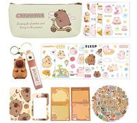 17 PCS Capybara Stationery Set,Cute Capybara Pencil Case with Zipper,Capybara Stickers,Cartoon Neck Lanyards with Clip Waterproof,Keyring,Sticky Notes for Office Students Stationery Supply