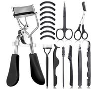 17 Pcs Eyelash Curlers Kit Lash Curler Eyelash Comb Seperator Extension Tweezers Eyebrow Brush Scissors False Eyelashes Applicator Eyebrow Trimmer Silicone Refills Pads for Women(Black)