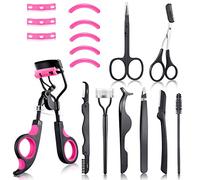 17 Pcs Eyelash Curlers Kit Lash Curler Eyelash Comb Seperator Eyelash Extension Tweezers Eyebrow Brush Scissors False Eyelashes Applicator Eyebrow Trimmer Silicone Refills Pads for Women (Purple)