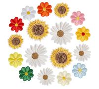 17 Pcs Flower Applique Daisy Flower Iron/Sew On Patch Sunflower Iron On Patch Sunflower Embroidered Appliques Patches Floral Embroidery Applique for DIY Clothes Backpacks Hats Jeans Jackets T-Shirt