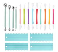 17 PCS Fondant Cake Decorating Tools Set, Double-Ended Modeling Sticks, Ball Sculpting Stylus, Cake Texture Scrapers - Sugarcraft, Icing & Clay Craft Kit DIY Tool (Blue)