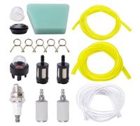 17 PCS Fuel Line for Petrol Strimmer with Fuel Hose, Spark Plug, Fuel Filter, Oil Bubble, Hose Buckle, Universal Petrol Hose Kit for Lawnmowers, Chainsaws, Small Engines