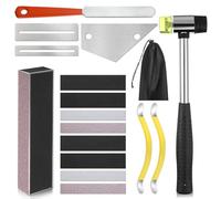 17 Pcs Guitar Luthier Tool Set, Including Fret Crowning File Fret Rubber Hammer, Fret-Rocker, String Spreaders for Guitar Bass,Fret-Leveling Beam Sanding Leveler Beam, Fingerboard Guards
