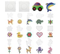 17 Pcs Hama Beads Pegboard Set - Clear Animal Shape Boards, Transparent Pin Plates for Kids DIY Ironing Projects - Includes Hammer and Template Paper Cards
