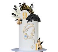 17 PCS Happy 9th Birthday Cake Topper Black Gold Balls & Eucalyptus Palm Leaves Cake Decorations Set with Artificial Flowers Decor for Woman 9th Birthday Anniversary Party Boho Wedding Supplies