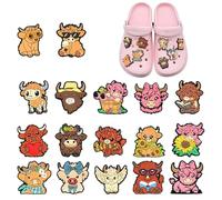 17 PCS Highland Cow Crocs, Cowgirl Shoe Charms for Croc Clog,Cute Highland Cow Charms for Adults, DIY Croc Accessories, Farm Animal Charm Decor Women Adults