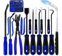 17 Pcs Hook and Pick Tool Set with Auto Clip Removal Plier Rivets Puller Mechanic Car Trim Removal Tool Kit for Oil Seal/O-Ring Seal Gasket Telescoping Magnetic Pickup Gasket Scraper(Blue)