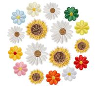 17 PCS Iron on Flowers Embroidery Patches Sunflower Patch Daisy Flower Applique Patch Flowers Sew on Patches Embroidered Sew on Sunflower for DIY Clothes Backpacks Hats Jeans Jackets T-Shirt