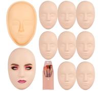 17 Pcs Makeup Practice Face Set with 8 Silicone Mannequin Skins, 1 Board and 8 Brushes for Beginners, Ideal for Face Paint, Permanent Makeup and Art Creation