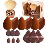 17 Pcs Makeup Sponge Set with Kabuki Powder Brush - Beauty Blender Sponges Triangle Puffs Mini Sponges Thumb Puff | Multi-Functional Kit for Liquid Foundation Powder Cream, Travel Bag Include
