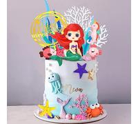 17 PCS Mermaid Cake Toppers Ocean Animals Under the Sea Cake Decorations with Ariel Model for Mermaid Under the Sea Theme Baby Shower Birthday Party Supplies (style 1)