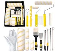 17 Pcs Paint Roller Set, Small Rollers for Painting, Paint Tray Set with 4 X 4-Inch Rollers and 1 Dust Protection Sheet, Extendable Paint Roller, Paint Rollers and Trays Sets, for Walls & Ceilings