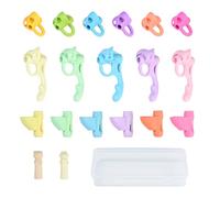 17 Pcs Pencil Grips for Children Handwriting, Soft Silicone 5 Fingers and 3 Finger Rings Pencil Grips for Kids Handwriting, Pen Grip for Children Adults with 1 19x9x3cm Clear Pen Box(Multi-Colour)