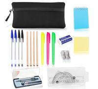17 Pcs Stationary Sets, Maths Sets For Secondary School, Secondary School Stationery Set, Back To School Stationery Ruler Set For Office, Home Or School, Mathematical Set, Pre Filled Pencil Case Black