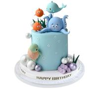 17 PCS Under the Sea Cake Decorations Ocean Animals Cake Topper with Cake Balls Decorations for Under the Sea Theme Boys Girls Baby Shower Birthday Party Supplies
