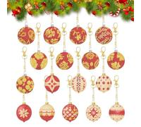 17 Pcs Unique Christmas Baubles Diamond Painting Keychain Ornaments Double Sided 5D DIY Rhinestone Mosaic Making Kit Glitter Finish Shatterproof Baubles Hanging Pendant for Xmas Tree Party Holiday