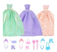 17 Pcs Wedding Clothes and Accessories for 11.5 inch Doll Set, 3 Pcs Fashion Party Gown Dresses 14 pcs Shoes, Crowns, Necklaces, Handbag, Fairy Wands Accessories for Girl Doll Stuff