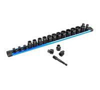 17-Piece 3/8-Inch Drive Metric Low Profile Impact Socket Set, Stubby Socket Set for Tight Spaces, 6-19mm, No Skip Sizes, 6 Point, Cr-Mo Steel, with 3 Adapters & Magnetic Rail