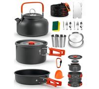 17-Piece Camping Cooking Set for 2-3 People, Aluminium Camping Pots and Pans with Kettle, Plates, Cups & Windshield, Lightweight Camping Cookware and Camping Cooking Equipment for Outdoor Use
