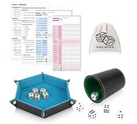 17 Piece Dice Game Set Poker Dice Set Kniffel Cup 1 Leather Dice Cup with Kniffing Block 5 Dice 5 Poker Dice 2 Point Table 1 Dice Plate Felt 2 Game Instructions Fabric Bag for Yahtzee