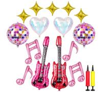 17-Piece Disco Ball Balloons, Disco Party Decorations, Disco Balloons, Disco Dance Events And Retro Music Celebrations, Inflatable Guitar Balloons For Singer Fans