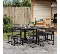 17 Piece Garden Dining Set Black Poly Rattan