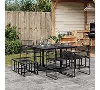17 Piece Garden Dining Set Black Poly Rattan