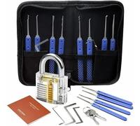 17-Piece Lock Pick Set with Transparent Practice Padlock, Extractor Tool & Training Guide for Beginners & Professionals Blue