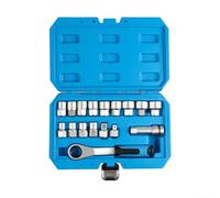 17 Piece Pass Through Socket Set with Ratchet and Chrome Vanadium Steel Sockets Covering 10mm to 24mm for Automotive and Machine Use