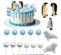 17 Piece Penguin Cake Decorations, Penguin Themed Birthday Party, Children's Birthday Decorations, Sea Lion Cake Toppers, Winter Party Supplies