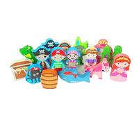 17-Piece Wooden Fantasy Character Figures Set - Small World Pirates, Dragons, Prince & Princesses Playsets - Inspire Imagination & Creative Playtime - Non-Toxic & Safe for Kids