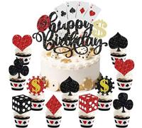 17 Pieces Las Vegas Cake Toppers,Poker Theme Cupcake Decorations,Vegas Night Birthday Decorations,Poker Night Party Cake Toppers SANYUANHE