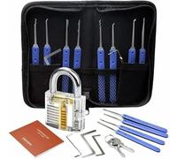 17 Pieces Lock Picking Set Lock Pick Tool Kit Transparent Practice Padlock & Training Guide, Extractor Tool for Beginners and Professionals, Practice Locks for Training and Hobby Use