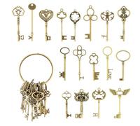 17 Pieces Skeleton Keys Kit for Antique Furniture, Skeleton Key Set, Vintage Keys, Key Replacement for Vintage Furniture and Locks (Bronze)