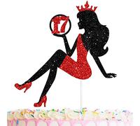 17 Red & Black Sitting Girl Silhouette Cake Topper Decorations with Glamour for Lady 17 Birthday Theme Queen Sexy Party Decor Supplies