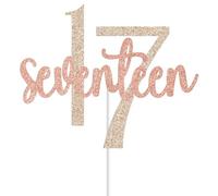 17 Seventeen Cake Topper, 17th Birthday Decorations, Hello 17 - Cheers to 17 Years, Seventeen Bday Decorations, 17th Birthday Anniversary Party Decoration Supplies Rose Gold Glitter