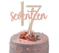 17 Seventeen Cake Topper, 17th Birthday Decorations, Hello 17 - Cheers to 17 Years, Seventeen Bday Decorations, 17th Birthday Anniversary Party Decoration Supplies Rose Gold Glitter