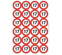 17 Seventeen Mph Mile Per Hour Road Sign Birthday Circular Matt Paper Stickers A4 Sheet of 24 (Each Sticker is 45mm Diameter)