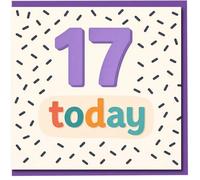 17 Today Birthday Card - Colourful Sprinkles Design with Bold Purple 17 and Multicolour 'today' - Fun 17th Birthday Card