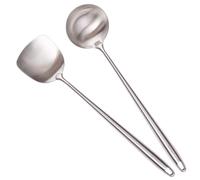 17inch Wok Spatula and Ladle - 304 Stainless Steel Wok Tools Set, 2 Pieces All Metal Extra Long Handle Cooking Tools, Chinese Wok Utensils and Wok Accessories for Cast Iron/Carbon Steel Wok