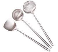 17-Inch Wok Spatula and Ladle, Skimmer Spoon - 304 Stainless Steel Wok Tools Set - 3-Piece All Metal Extra Long Handle Cooking Tools
